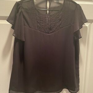 Haute Monde Black Flutter Sleeve Blouse with Bib Collar